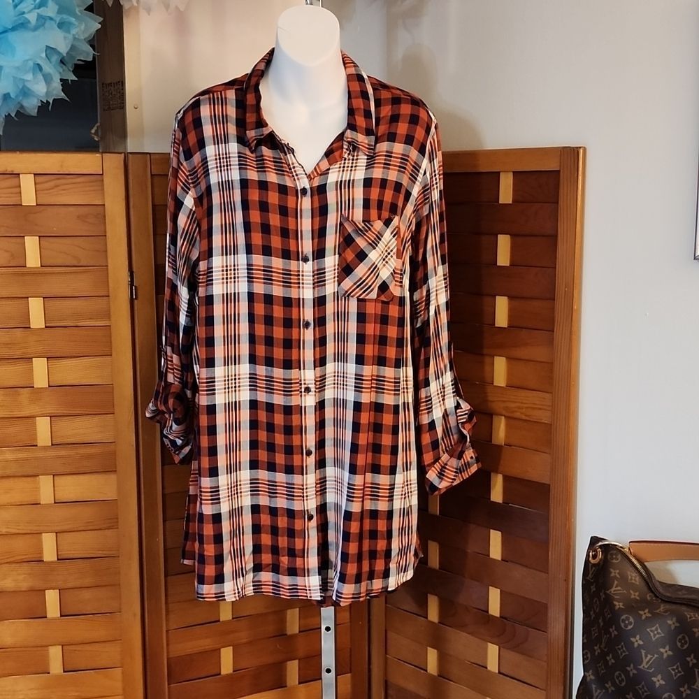 CATO brand plaid cotton button down shirt